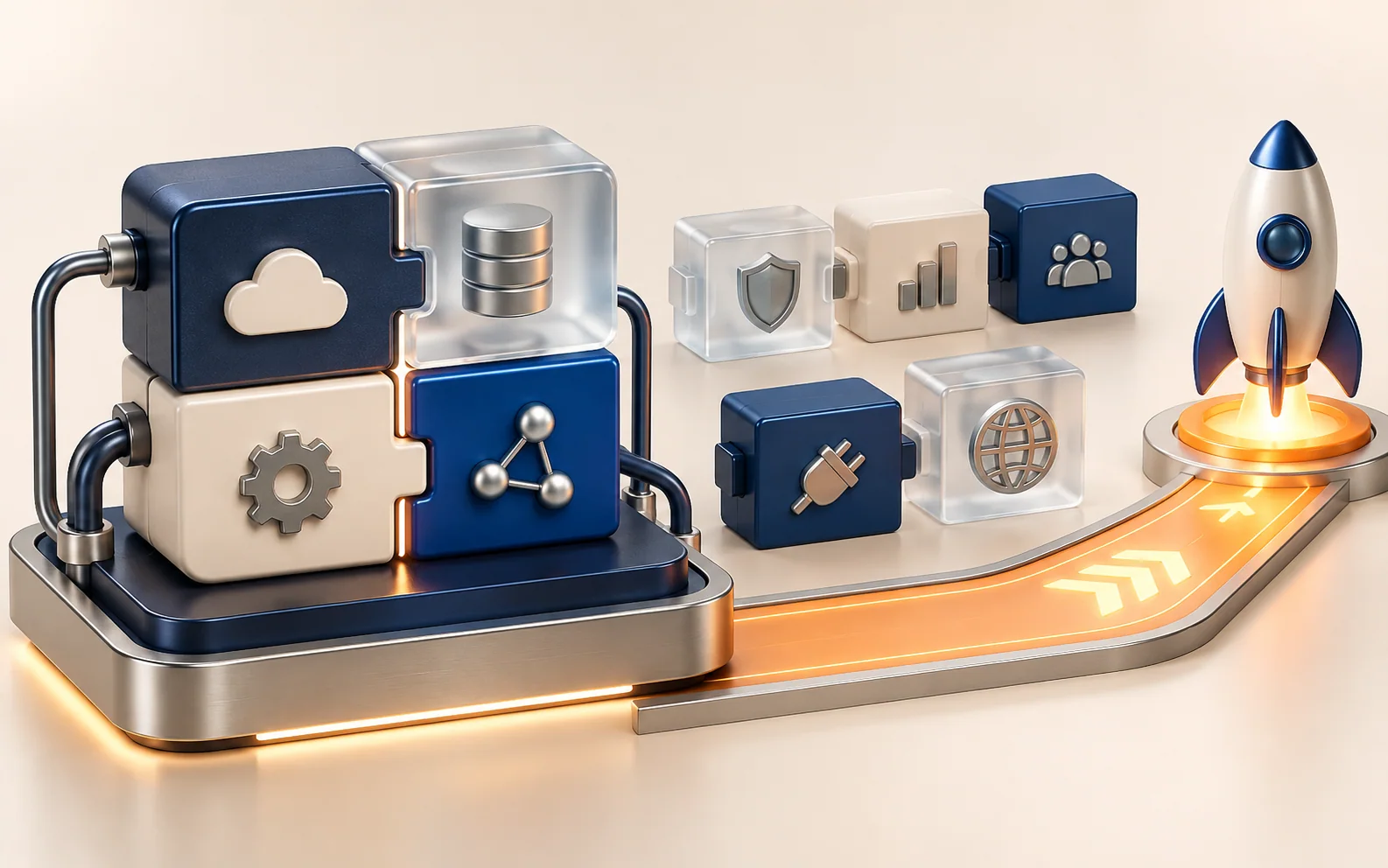 A compact modular startup platform with a clear path from essential architecture to launch